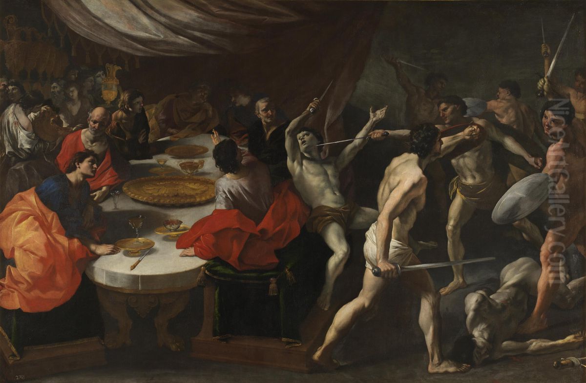 Gladiators at a Banquet Oil Painting by Giovanni Lanfranco