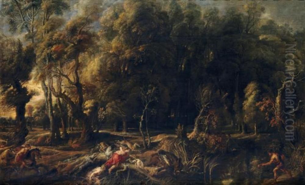 Atalanta y Meleagro cazando el jabali de Calidon Oil Painting by (studio of) Rubens, Peter Paul