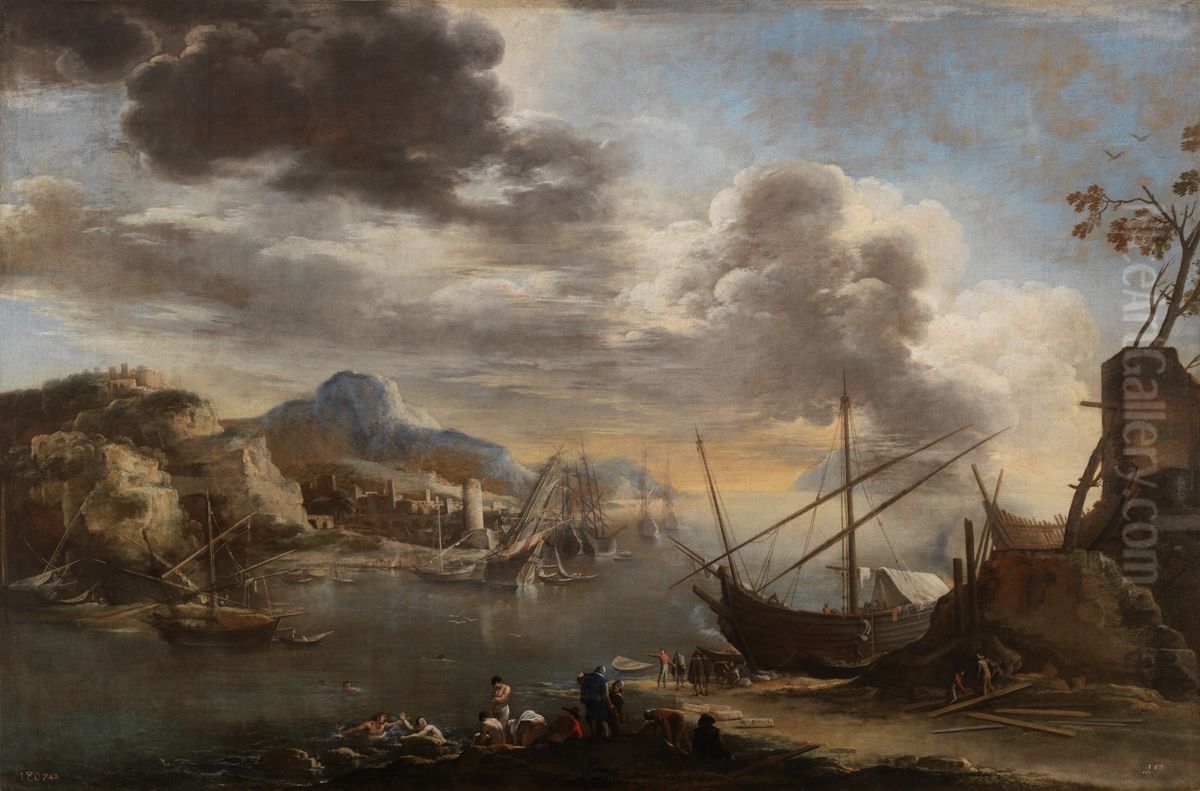 View of the Gulf of Salerno Oil Painting by Salvator Rosa