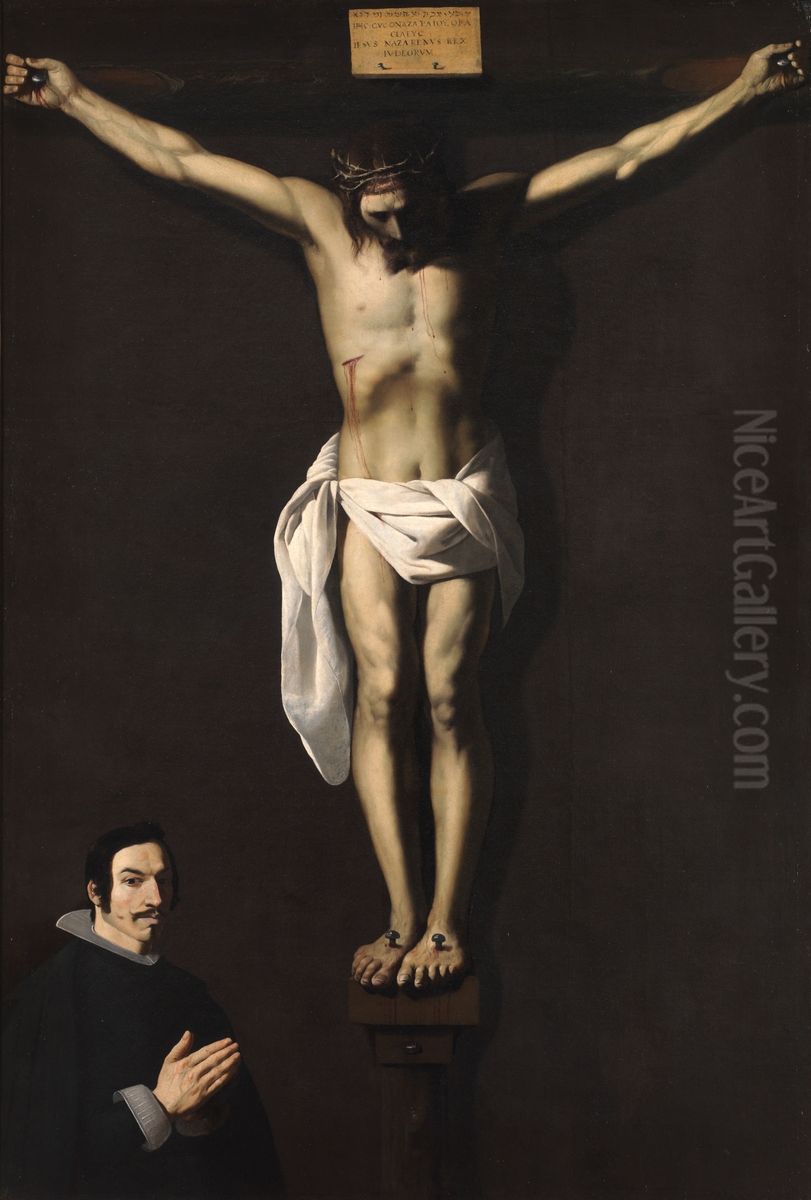 Christ Crucified with the donor Oil Painting by Francisco De Zurbaran