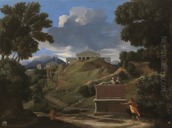 Paysage avec ruinesdit aussiPaysage avec une tombe antique et deux figures Oil Painting by Nicolas Poussin