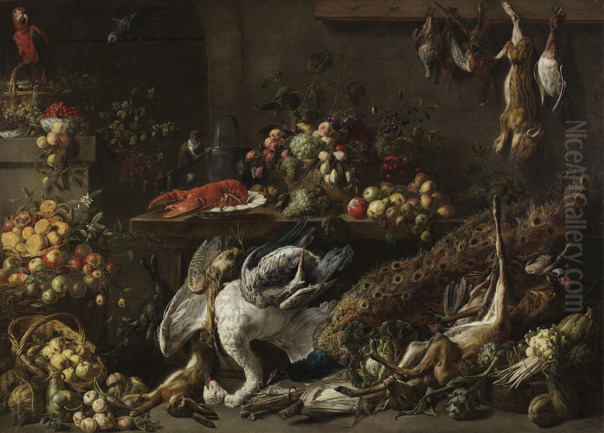 A Pantry Oil Painting by Adriaen van Utrecht