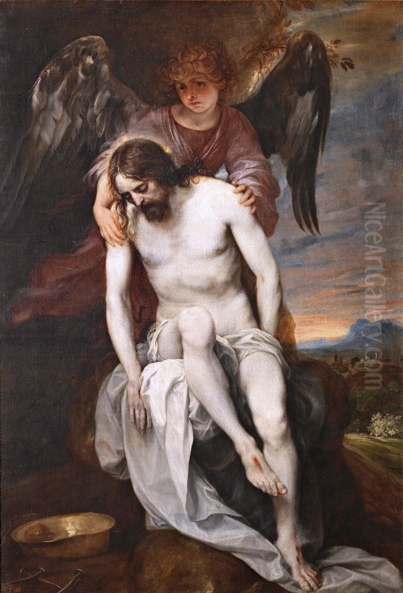 The dead Christ supported by an Angel Oil Painting by Alonso Cano