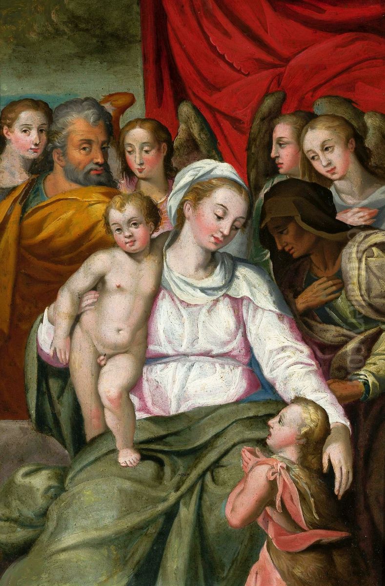 Madonna with Child Jesus, St. John, Joseph, Anne and angels Oil Painting by Joseph The Elder Heintz