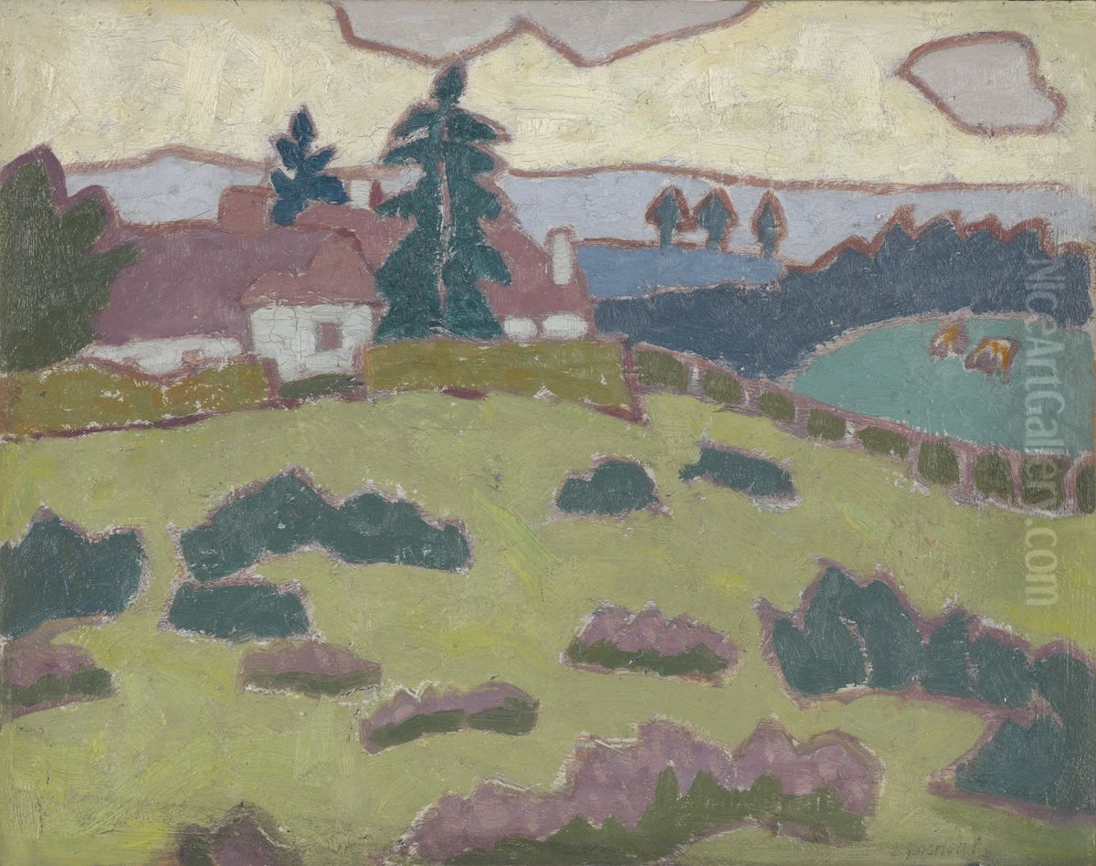 Landscape with Cottages Oil Painting by Jessica Stewart Dismorr