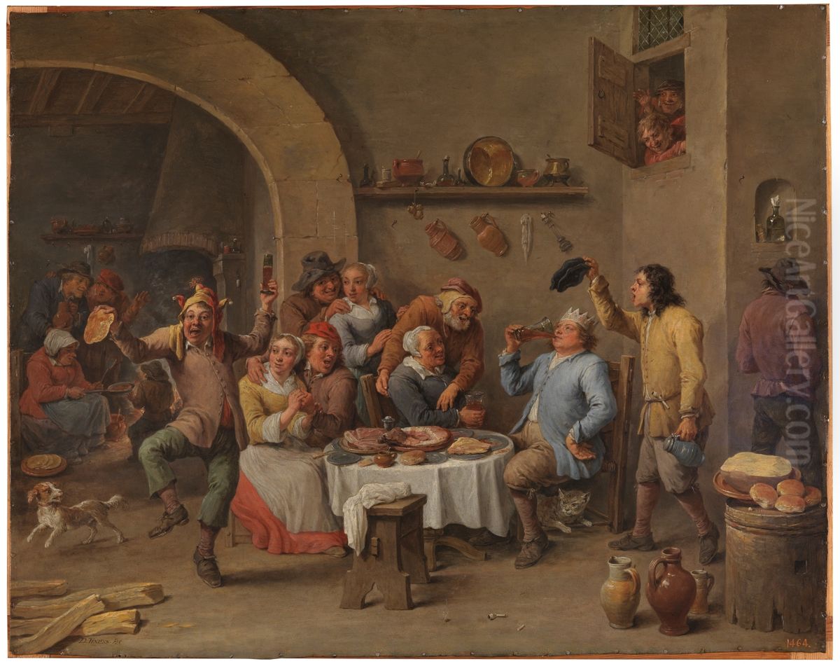 Twelfth-night(The King Drinks) Oil Painting by David Teniers the Younger