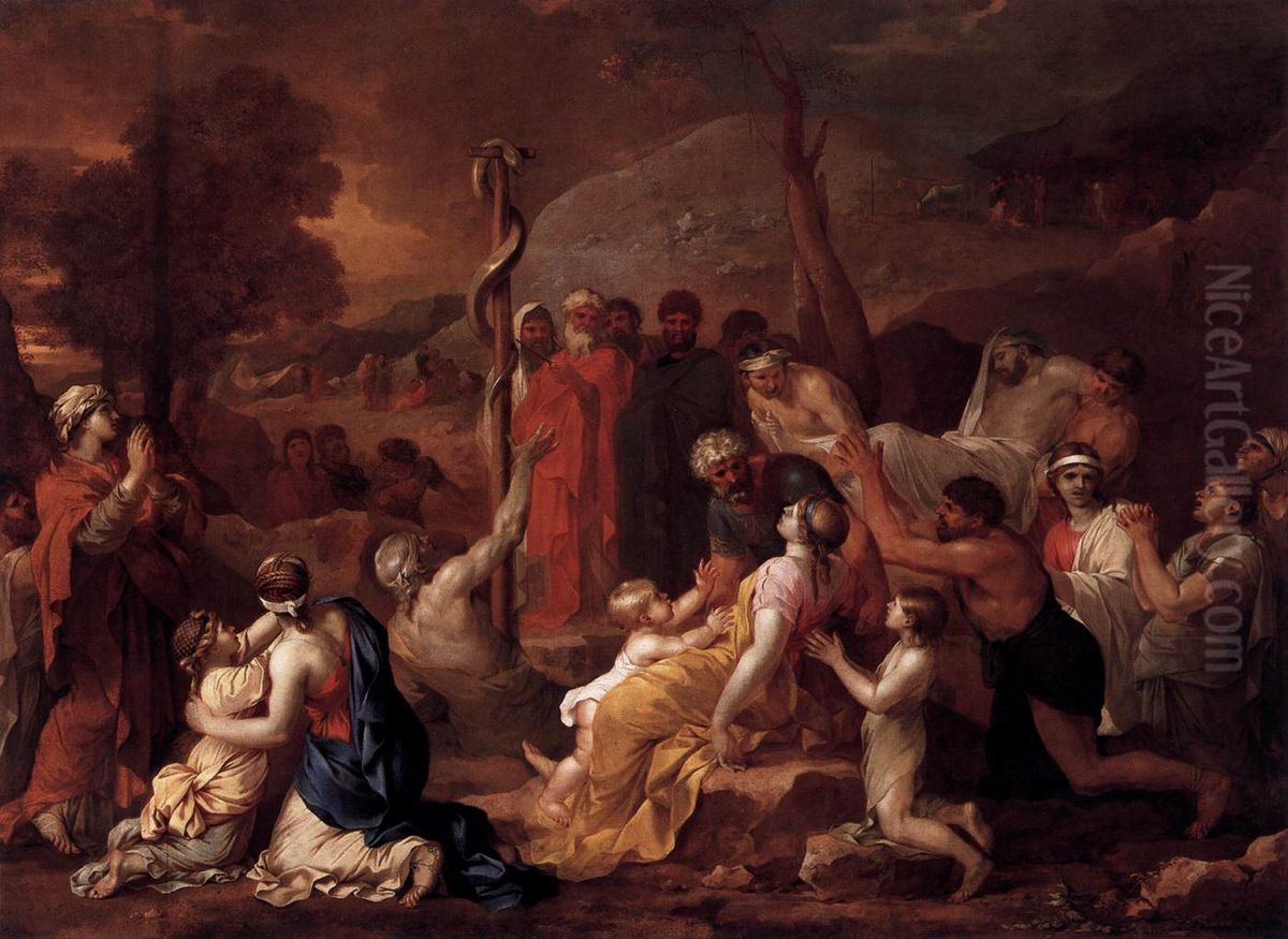 Moses and the Brazen Serpent Oil Painting by Sebastien Bourdon