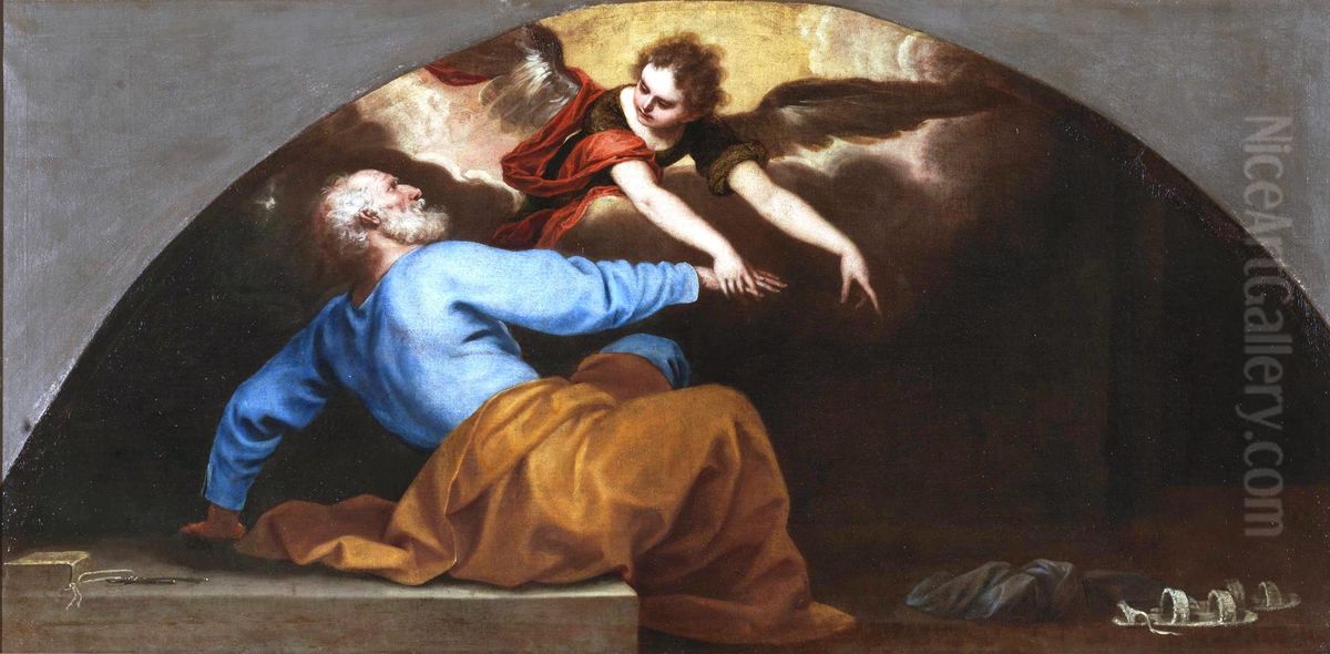 San Pedro liberado por un angel Oil Painting by Alonso Cano