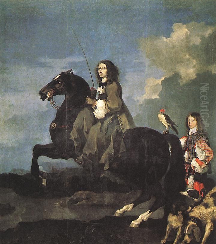 Christina, Queen of Swedenon Horseback Oil Painting by Sebastien Bourdon