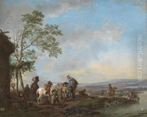 Horsemen resting in a lodge