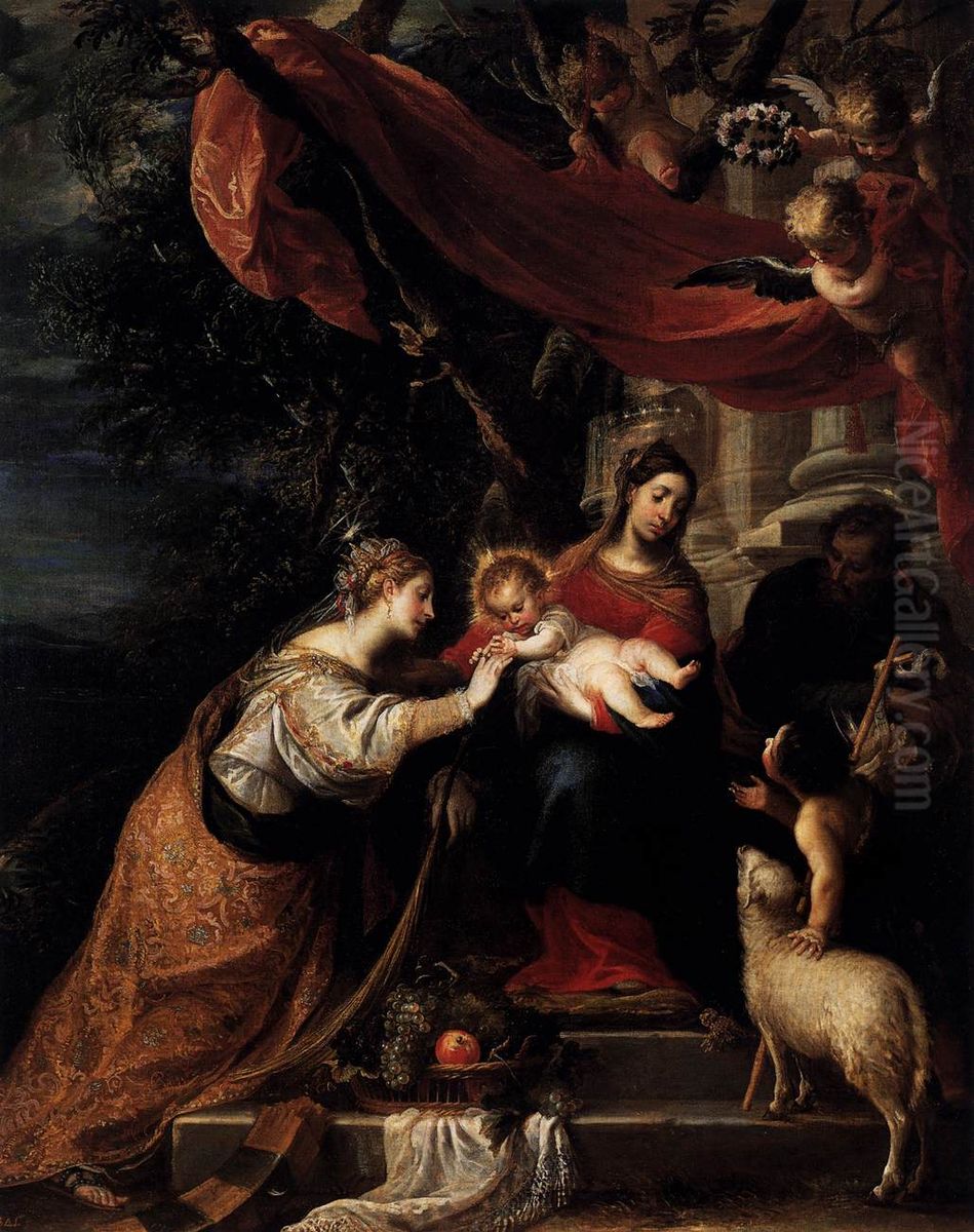 Los desposorios misticos de Santa Catalina Oil Painting by Mateo Cerezo