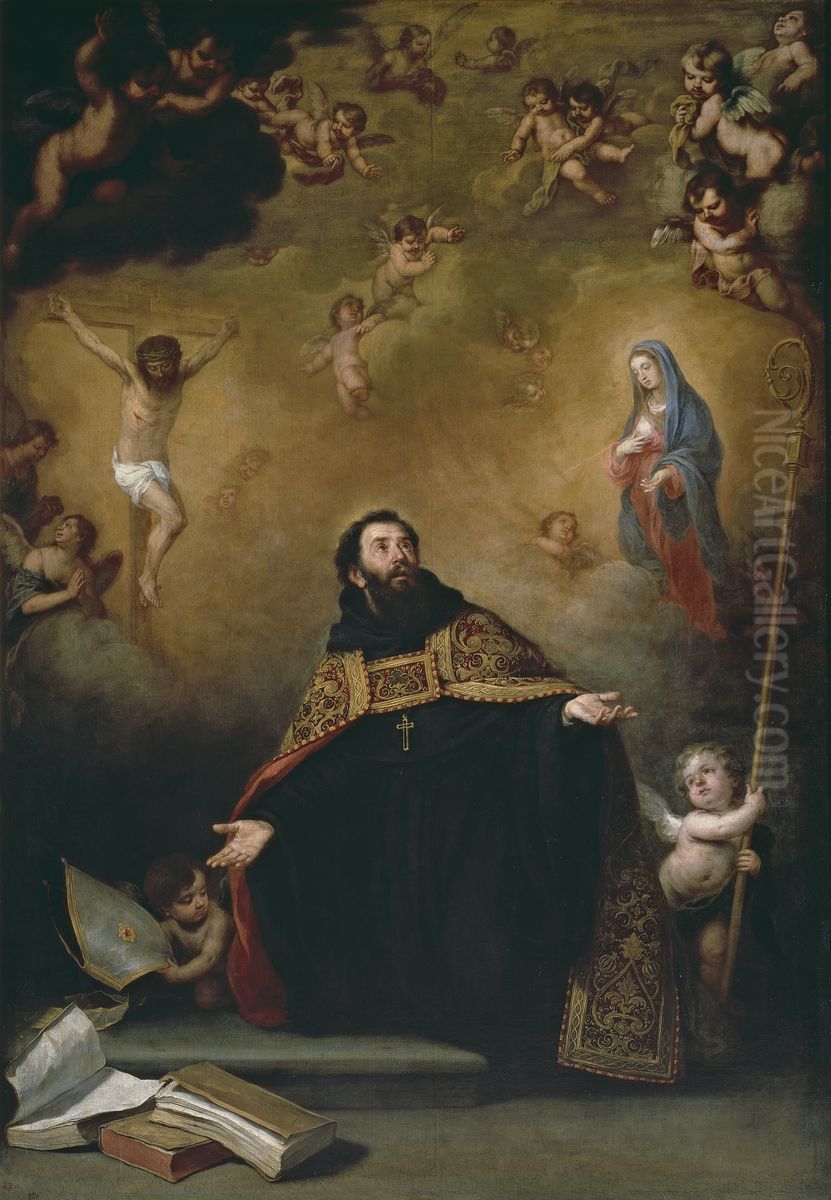 San Agustin entre Cristo y la Virgen Oil Painting by Bartolome Esteban Murillo