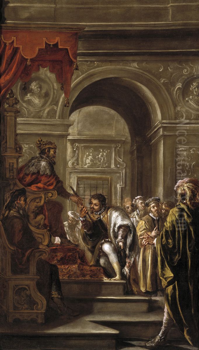 Nombramiento de san Ambrosio como gobernador de Liguria y Emilia Oil Painting by Juan De Valdes Leal