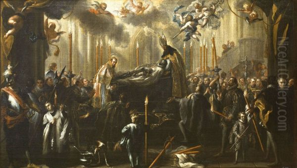 El entierro del conde de Orgaz Oil Painting by Miguel Jacinto Melendez