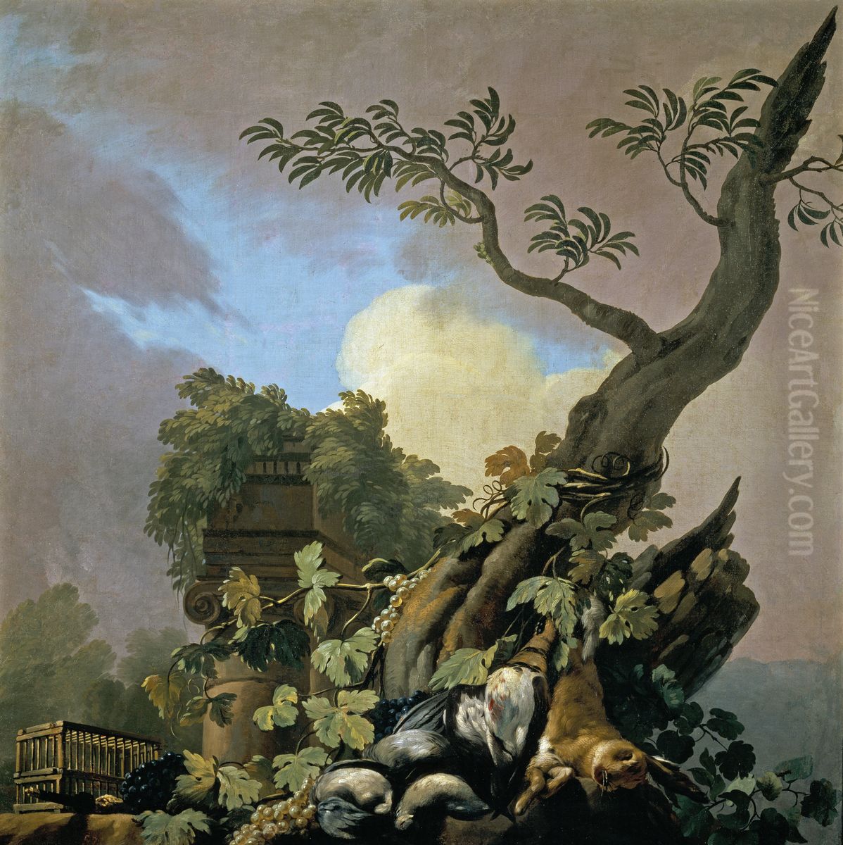 Bodegon de caza: aves y liebre Oil Painting by Jose del Castillo