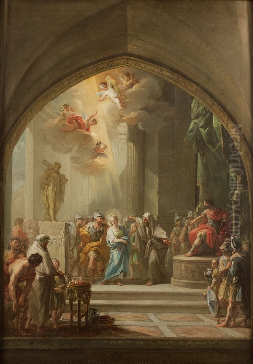 Santa Leocadia ante el pretor Oil Painting by Mariano Salvador Maella