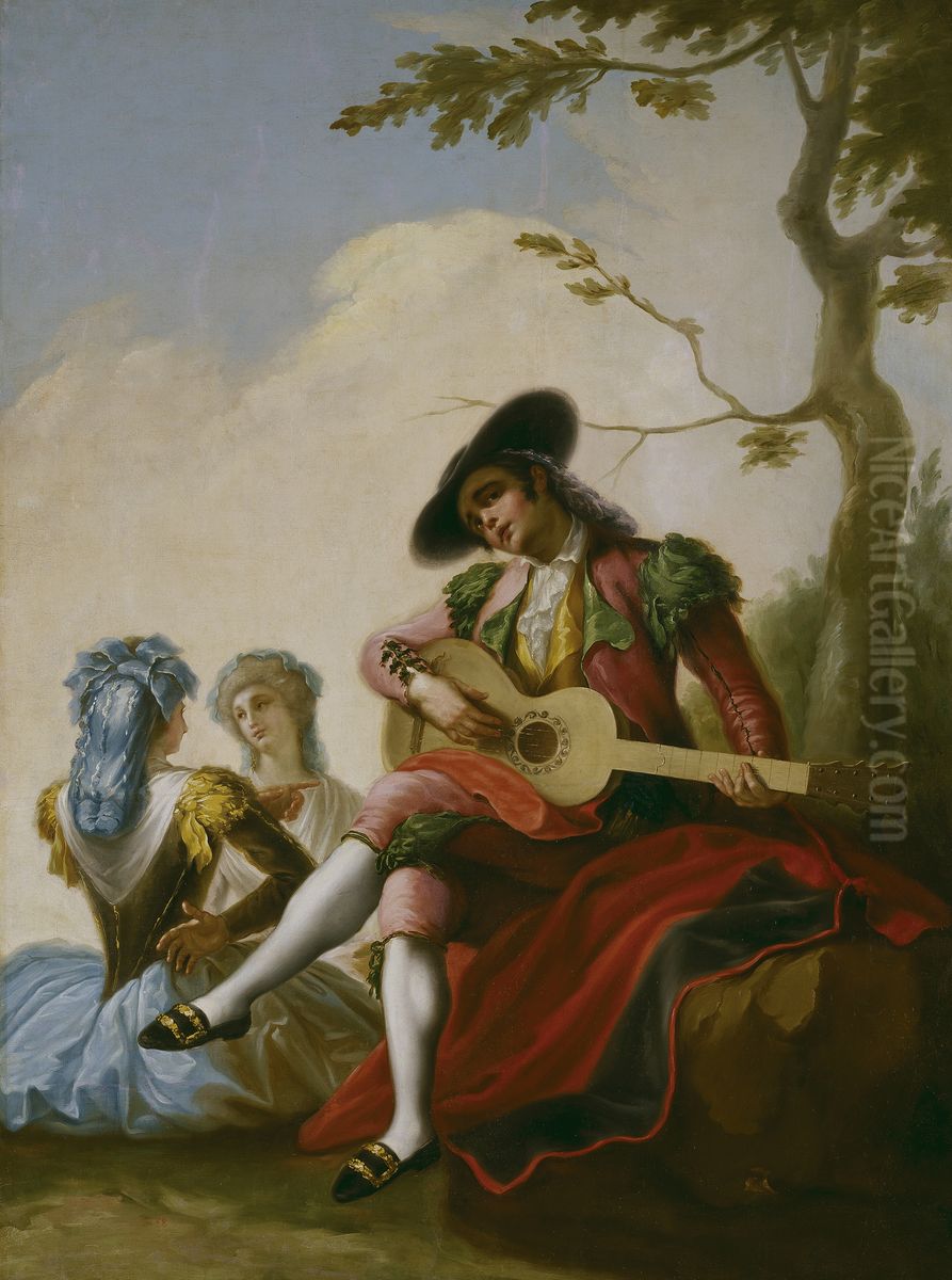 El majo de la guitarra Oil Painting by Ramon Bayeu