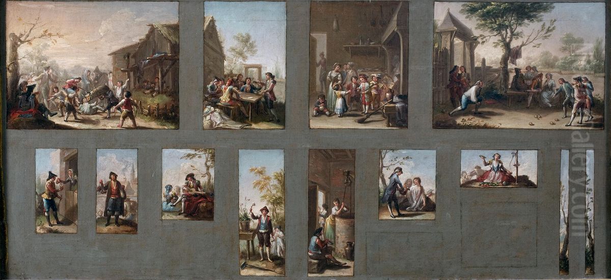 Thirteen sketches for Tapestry Cartoons Oil Painting by Francisco Bayeu Y Subias