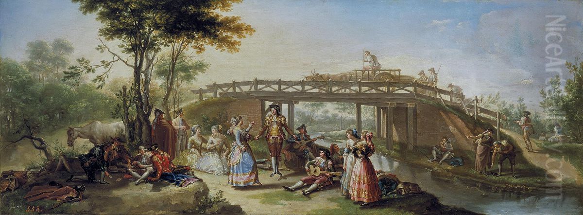 Bridge over the Madrid Canal Oil Painting by Francisco Bayeu Y Subias