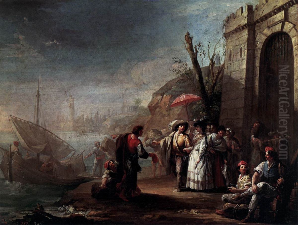 El embarque Oil Painting by Mariano Salvador Maella