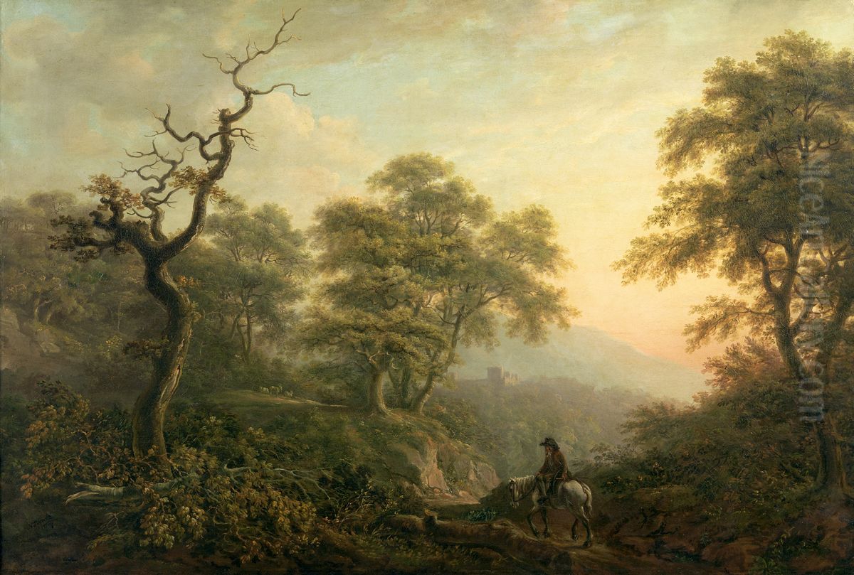 Landscape with a figure on horse Oil Painting by Nicholas Pocock