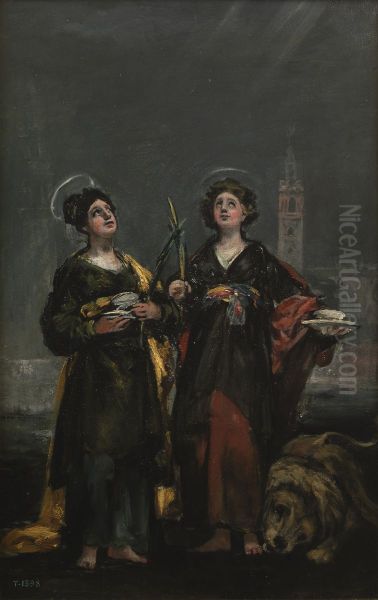 Boceto del cuadro de las Santas Justa y Rufina Oil Painting by Francisco Goya Fuendetodos