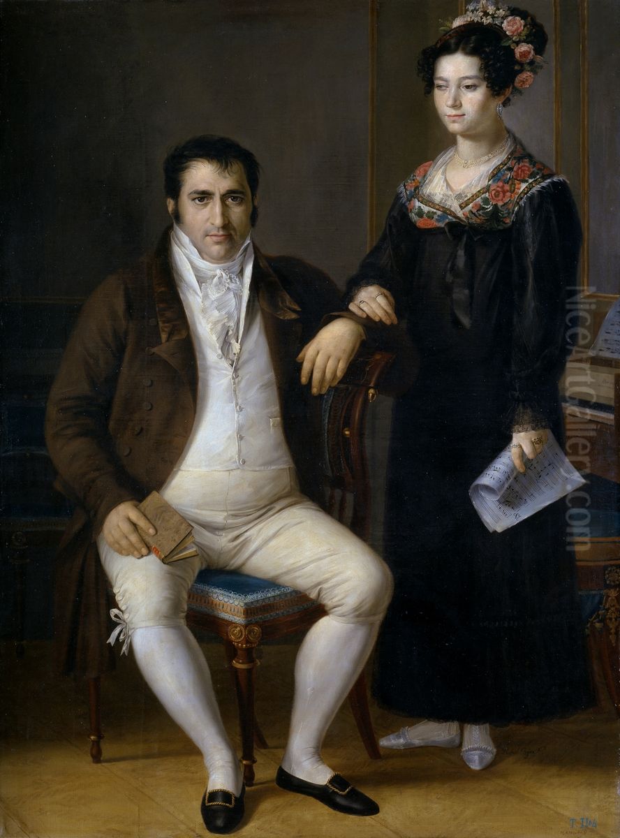 Pedro Benitez and His Daughter Maria de la Cruz Oil Painting by Rafael Tejeo Pedro Benitez and His Daughter Maria de la Cruz Oil Painting by Rafael Tejeo