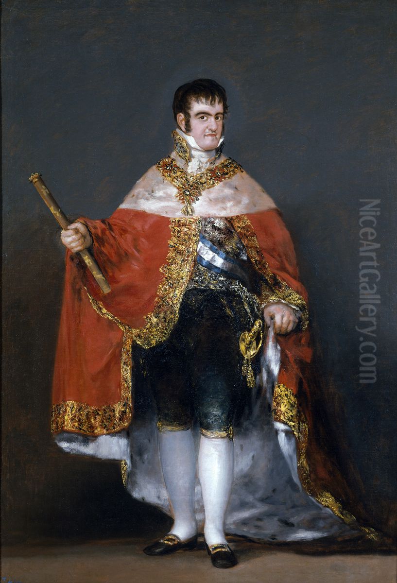 Portrait of Ferdinand VII of Spain in his robes of state Oil Painting by Francisco Goya Fuendetodos
