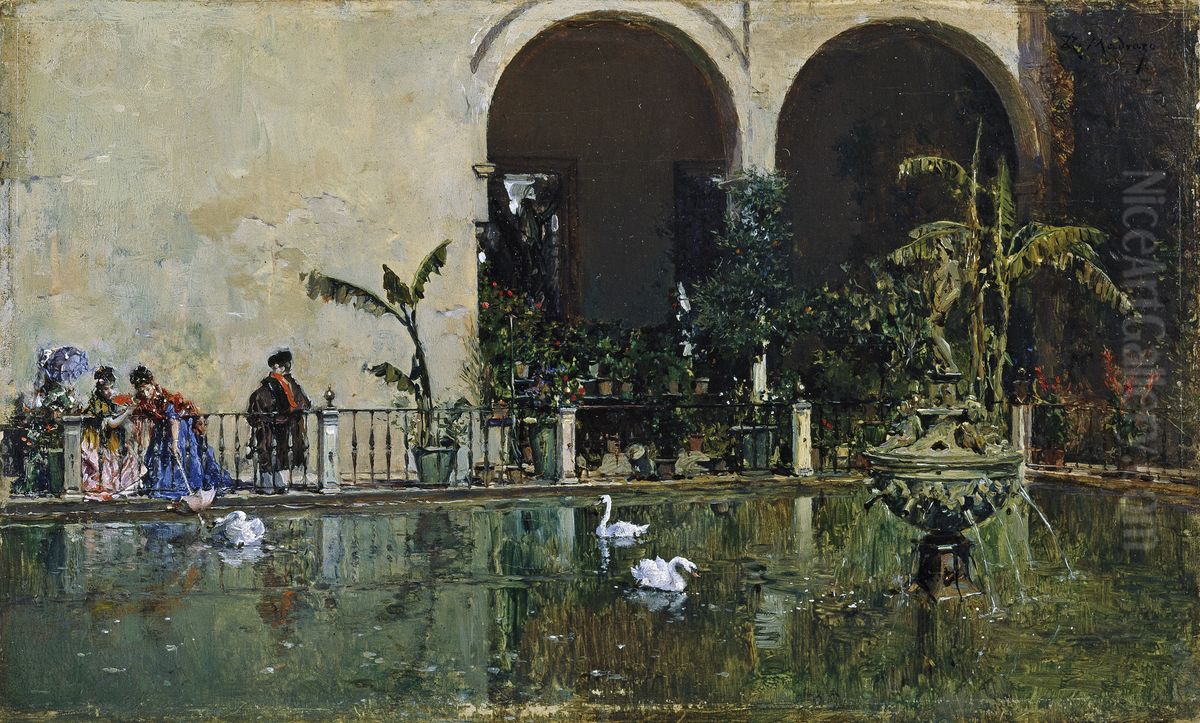 Estanque en los jardines del Alcazar de Sevilla Oil Painting by Raimundo de Madrazo y Garreta