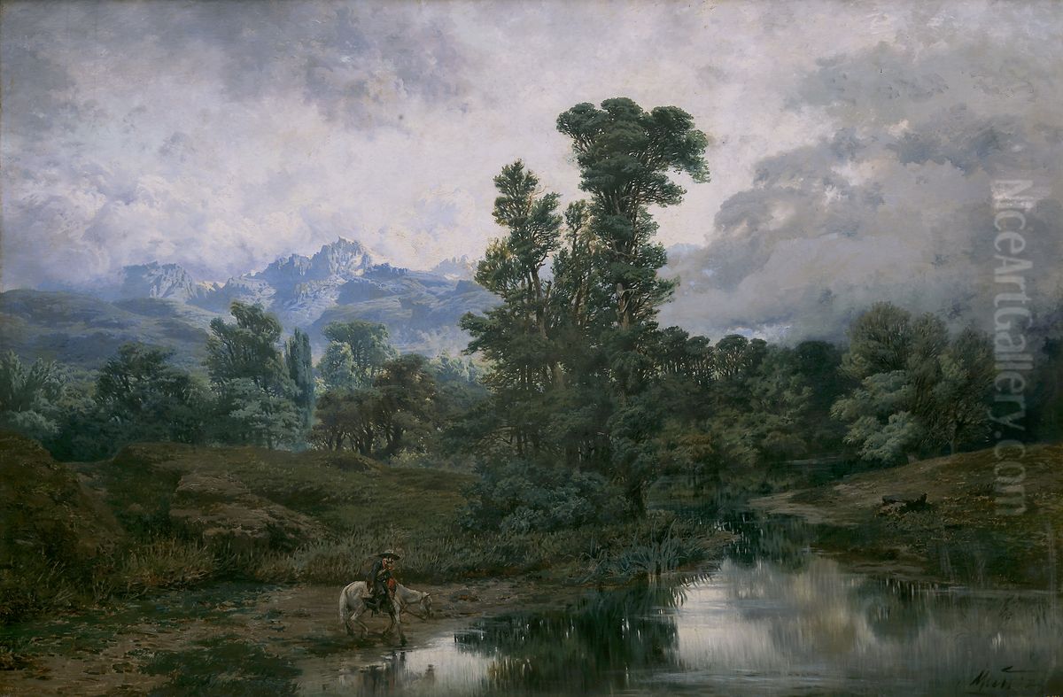 Paisaje de El Pardo al disiparse la niebla Oil Painting by Antonio Munoz Degrain