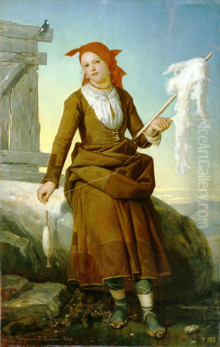 Hilandera en las cercanias de Burgo de Osma Oil Painting by Valeriano Becquer