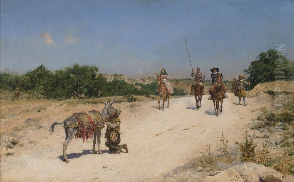 El encuentro del rucio Oil Painting by Jose Moreno Carbonero