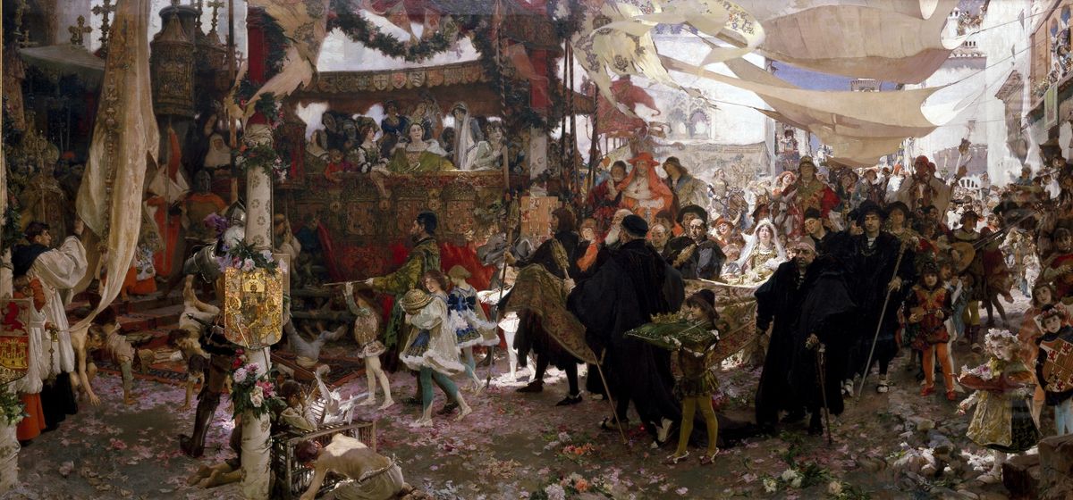 The Baptismal procession of Prince Juan, son of the Catholic Kings, through the streets of Seville Oil Painting by Francisco Pradilla y Ortiz