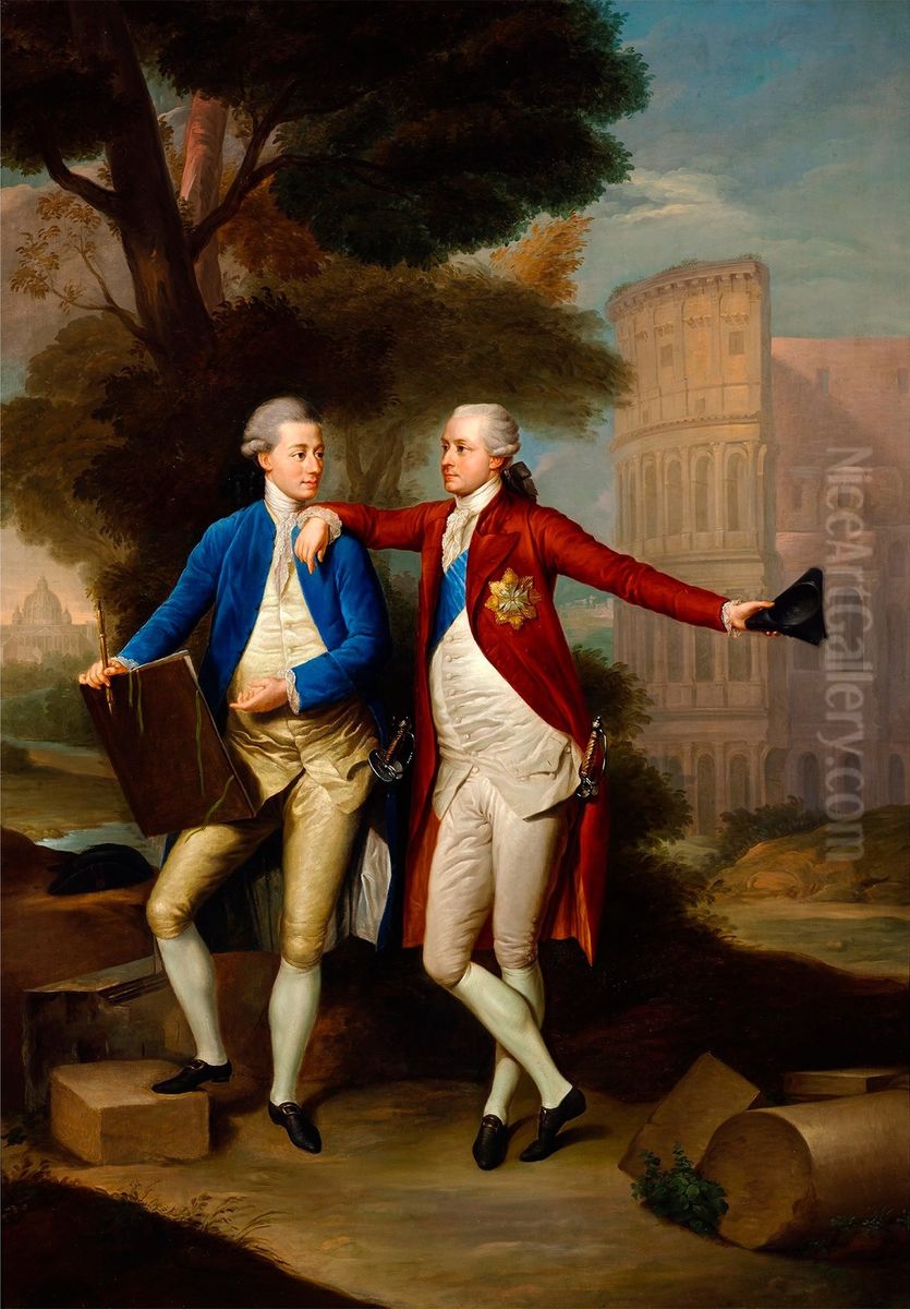 The Brothers Franciszek and Kazimierz Rzewuski with Colosseum in the Background Oil Painting by Anton von Maron