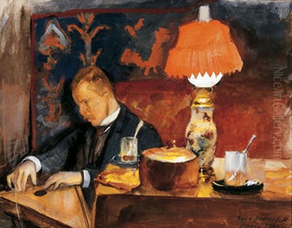 Pekka Halonen spelar kantele Oil Painting by Eero Jarnefelt