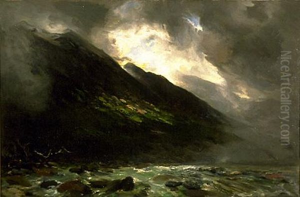 Mount Rolleston and the Otira River Oil Painting by Petrus van der Velden