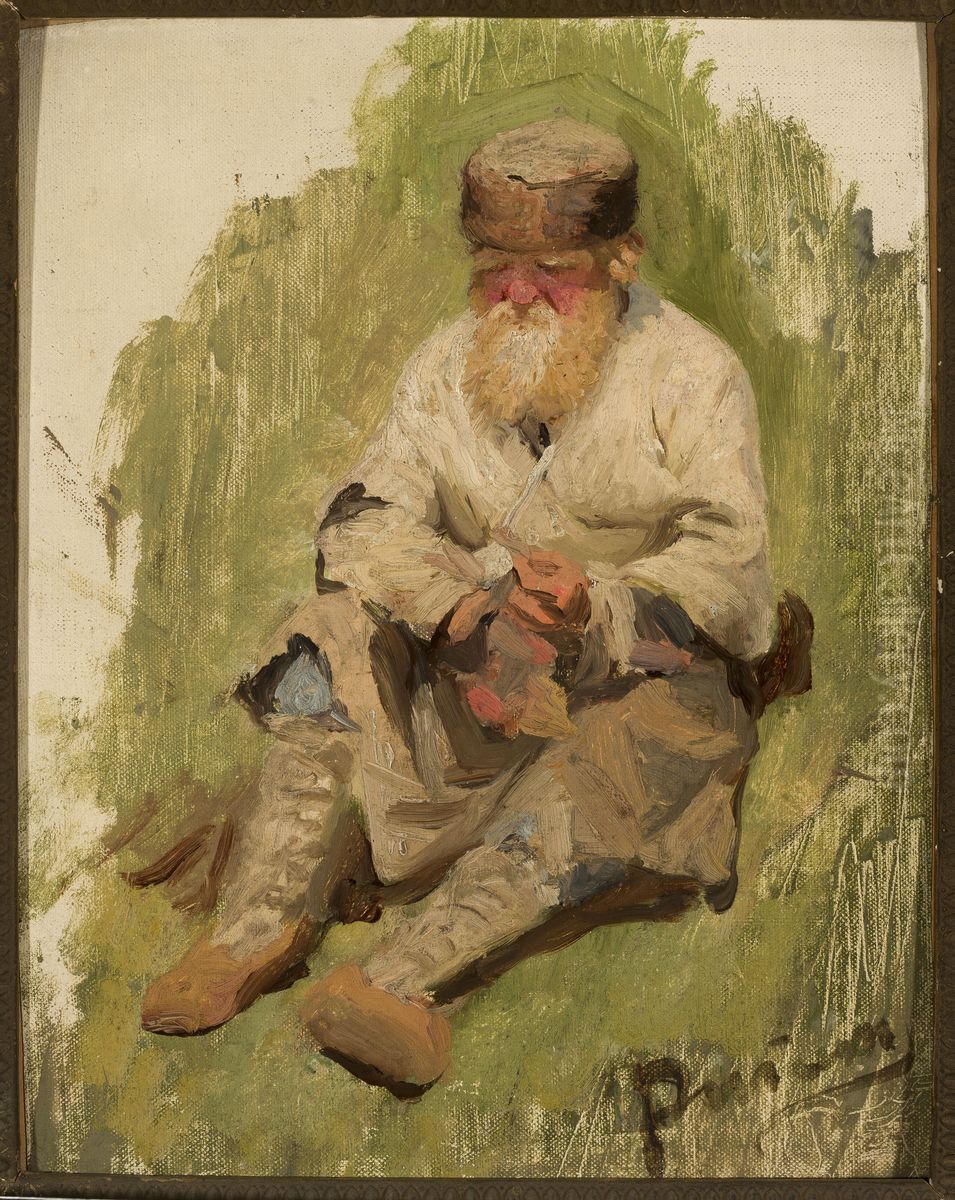 Study of a peasant on the grass Oil Painting by Repin Iliya