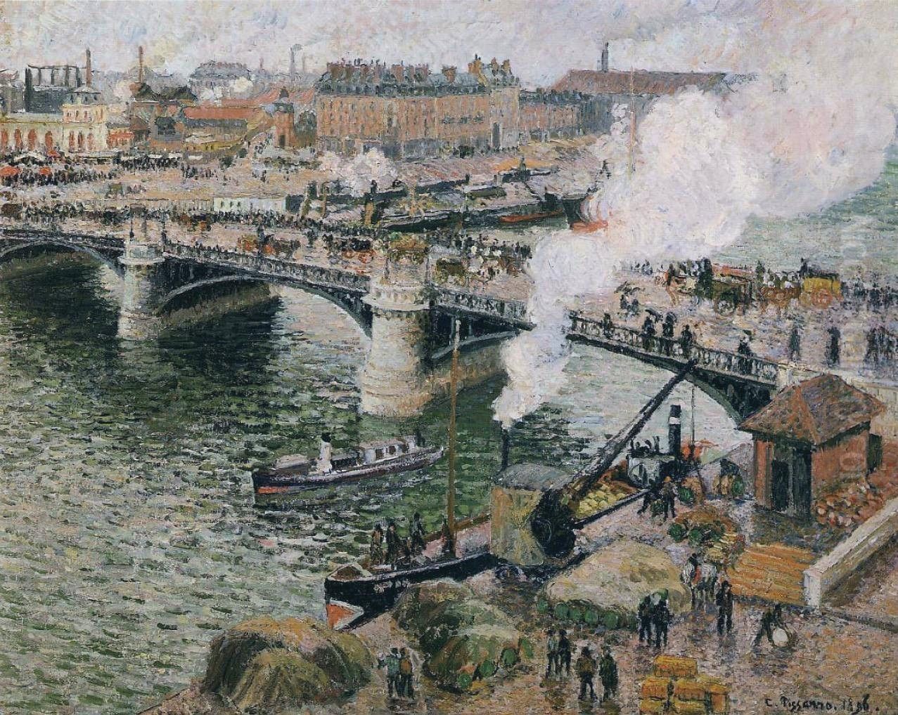 Pont Boieldieu in Rouen, Rainy Weather Oil Painting by Camille Pissarro