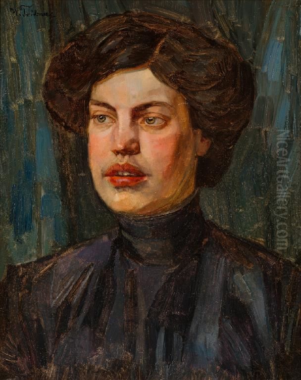 Dame in violettem Kleid (Lady in Violet Dress) Oil Painting by Wilhelm Heinrich Trutbner