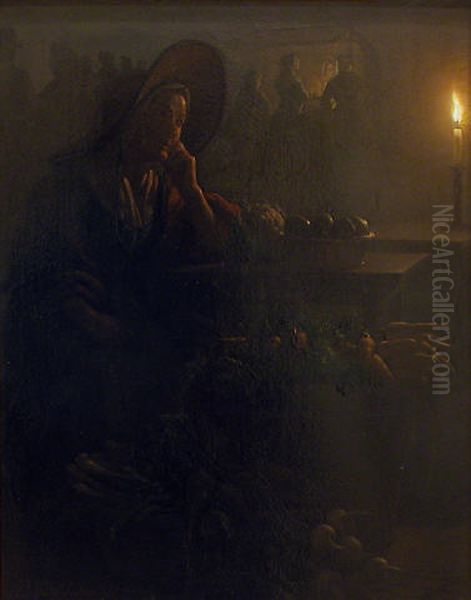 Market woman by candle-light Oil Painting by Petrus van Schendel
