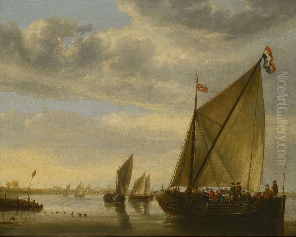 River Scene with a Ferry Boat Oil Painting by Aelbert Cuyp