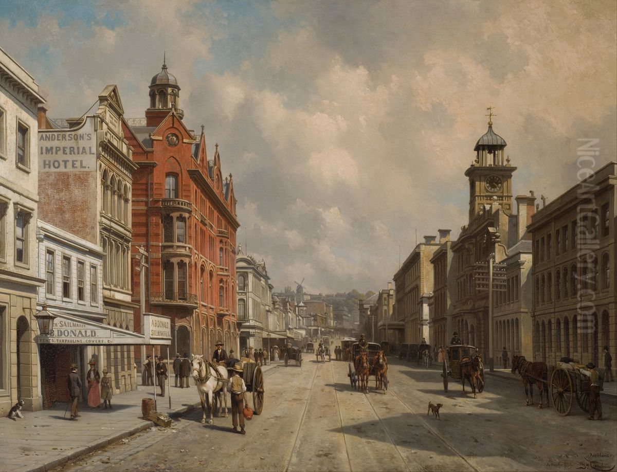 Queen Street, Auckland Oil Painting by Jacques Carabain