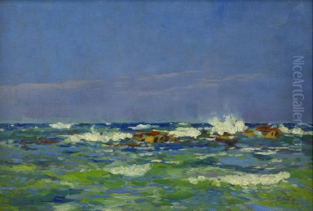 A hot afternoon, Kaikoura shore Oil Painting by James Nairn