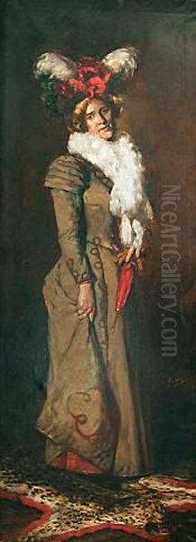 Lady in green Oil Painting by Girolamo P. Nerli