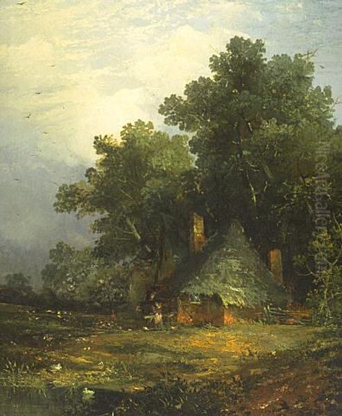 Landscape with Thatched Cottage Oil Painting by James Stark