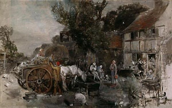 Outside The Inn Oil Painting by Myles Birket Foster