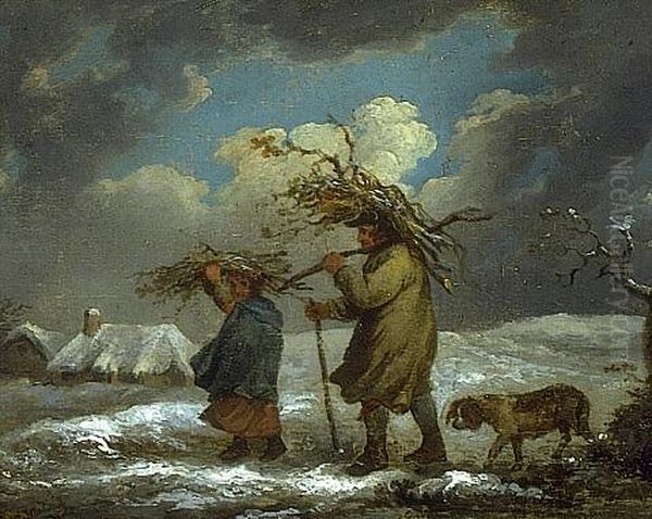 A Wintry Landscape Oil Painting by George Morland