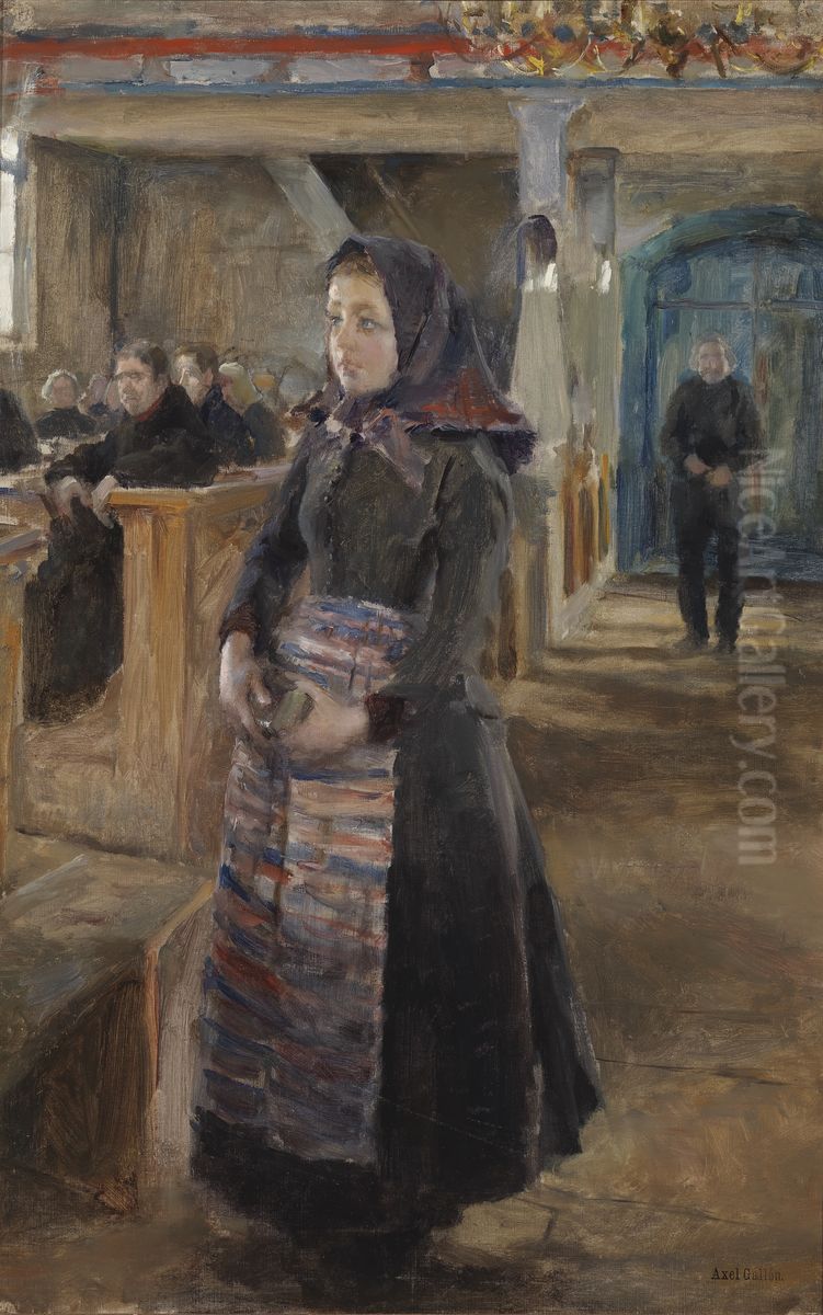 Girl in the Old Church of Keuruu Oil Painting by Akseli Valdemar Gallen-Kallela