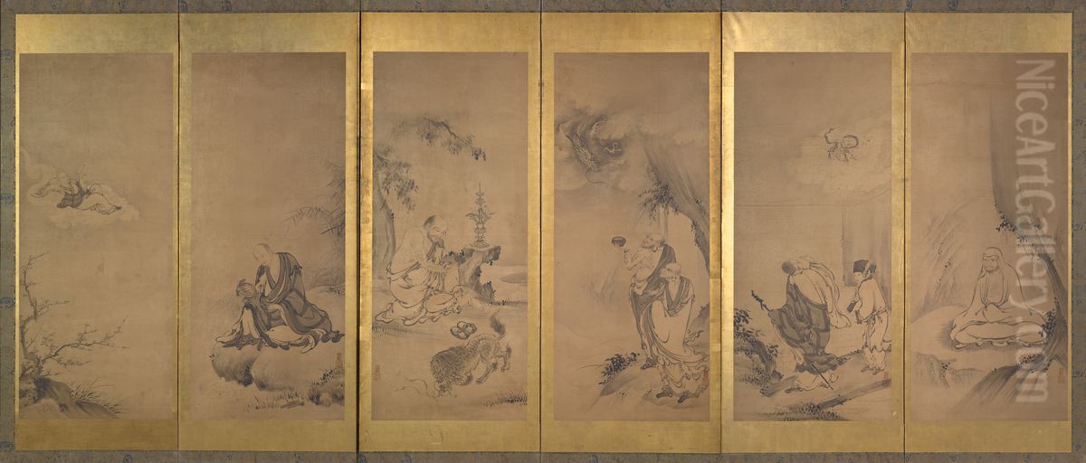 Buddhist, Daoist, and Confucian Patriarchs Oil Painting by Kano Sanraku