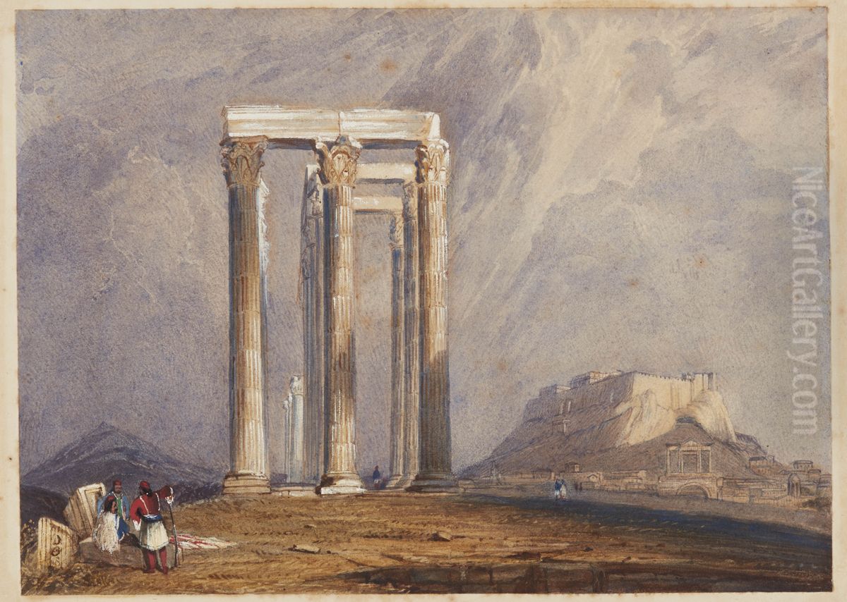The Temple of Jupiter Olympus, Athens Oil Painting by Clarkson Frederick Stanfield